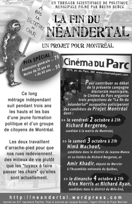 flyer La fin du néandertal 2-3-4 oct cinéma du Parc
